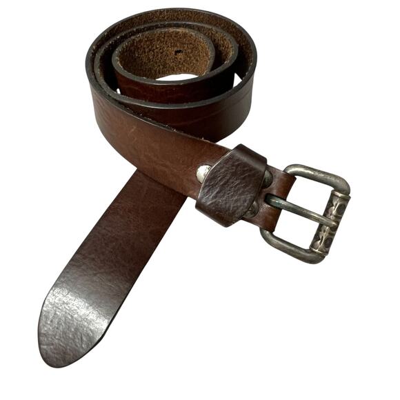 Leventakis Italian Leather Belt Mens Size 105 Brown Silver Buckle Roller Heavy - Picture 1 of 7